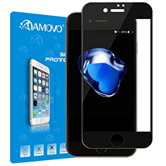 [iPhone 7 Plus FULL COVER Tempered-Glass] AMOVO iPhone 7 Plus Screen Protector, Premium HD 0.33mm Round Angle Anti-Fingerprint Screen Glass Protector for iPhone 7 Plus (5.5") (Black)