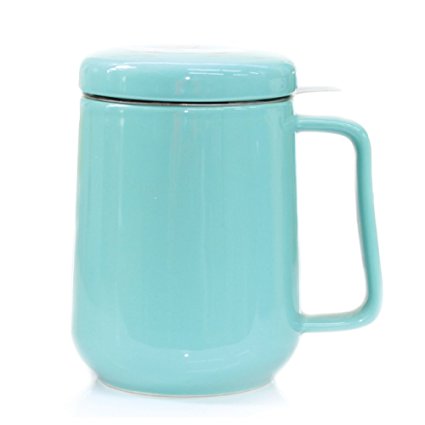 Tealyra Peak Ceramic Tea Mug with Stainless Steel Infuser and Lid, 16-Ounce - Turquoise