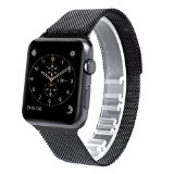 Apple Watch BandKarticeTM Stainless Steel Magnetic Closure Clasp Bracelet Milanese Loop Stainless Steel Mesh Replacement Wrist Band With Adapter or Apple Watch and Sport and Edition--Black 42mm