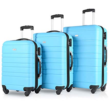 Pcs Luggage Set Hardside Travel Suitcase with Spinner Wheels (Blue)