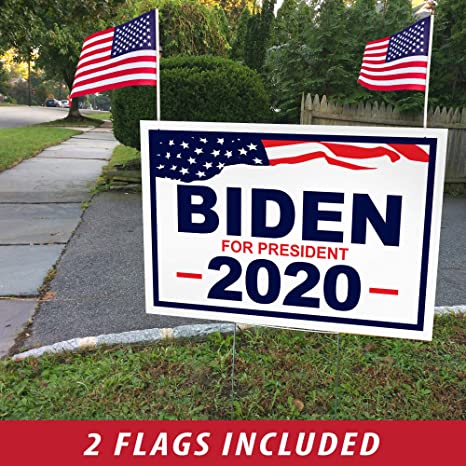 ITC Joe Biden for President 2020 Yard Signs with H-Frames 12"x18" (with 2 American Flags) … (1, Flag)