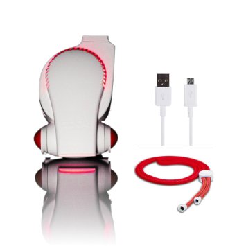 Personal Fan Cool On The Go! Clip On Fan with LED Lights - The Worlds Most Versatile Hands-Free Personal Cooling Device - Compact Portable USB Fan Works Great As a Stroller Fan / Table Fan / Travel Fan / Wearable Fan / Tent Fan / The Perfect Outdoor Fan & Much More... Red/White