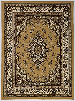 Antep Rugs Kashan King Collection Himalayas Oriental Area Rug Beige and Black 5' X 7'