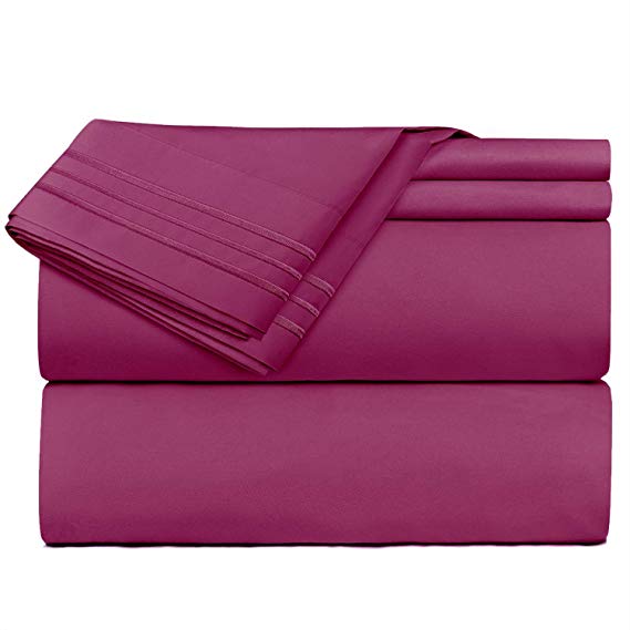 Nestl Bedding 3 Piece Sheet Set - 1800 Deep Pocket Bed Sheet Set - Hotel Luxury Double Brushed Microfiber Sheets - Deep Pocket Fitted Sheet, Flat Sheet, Pillow Cases, Twin XL - Magenta