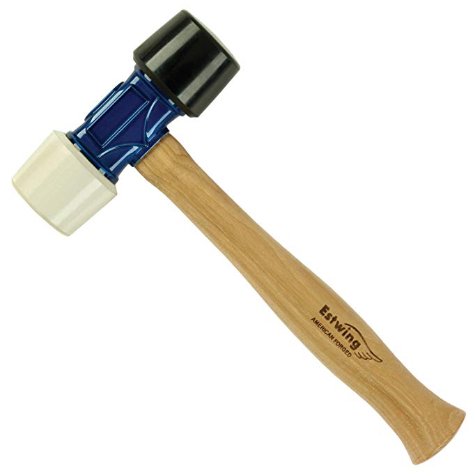 Estwing Rubber Mallet  - 24 oz Double-Face Hammer with Soft/Hard Tips & Hickory Wood Handle - DFH24