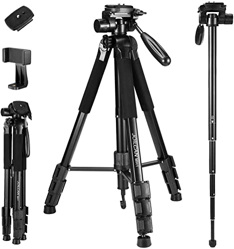 72-Inch Camera/Phone Tripod, Aluminum Tripod & Monopod Full Size for DSLR with 2 Quick Release Plates,Universal Phone Mount and Convenient Carrying Case Ideal for Travel and Work - MH1 Black