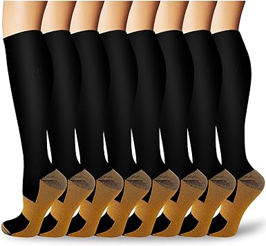 Copper Compression Socks For Men & Women -8 Pairs- Best For Running and Travel
