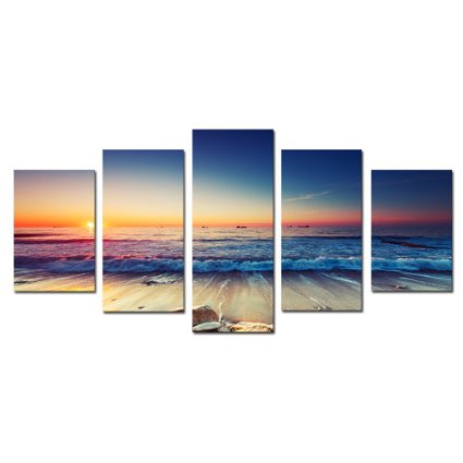 Cao Gen Decor Art-AS40124,canvas Prints, 5 panels Framed Wall Art Color Waves Paintings Printed Pictures Stretched for Home Decoration