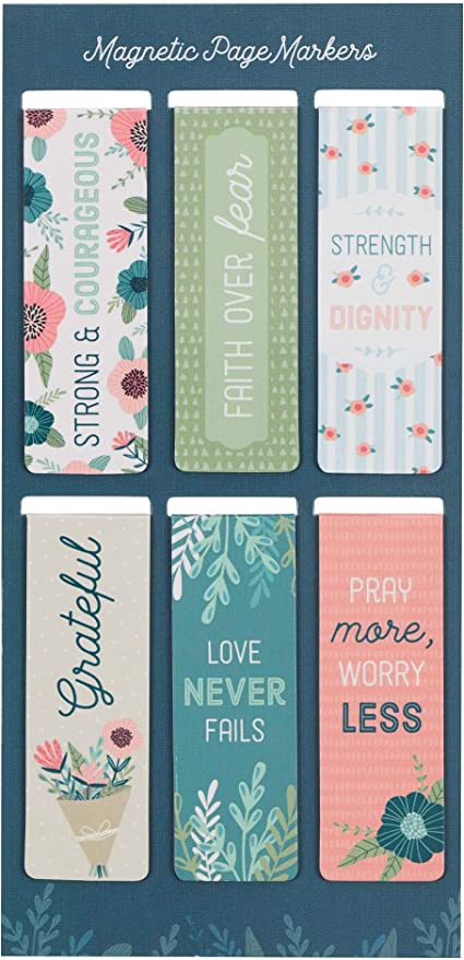 Set of 6 Beloved Faith Favorites w/Floral Garden Inspirational Magnetic Bookmark, Size Small 2.3" x .75"