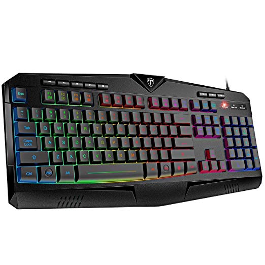 PICTEK RGB Gaming Keyboard USB Wired Keyboard, Crater Architecture Backlit Computer Keyboard with 8 Independent Multimedia Keys, 25 Keys Anti-ghosting, Splash-Proof, Ideal for PC/Mac Game, Black