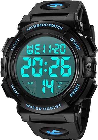 A ALPS Mens Digital Watch - Sports Military Watches 50M Waterproof Outdoor Chronograph Military Wrist Watches for Men with LED Back Light/Alarm/Date/Shockproof