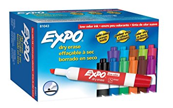 EXPO Low-Odor Dry Erase Markers, Chisel Tip, Assorted Colors. 12-Count