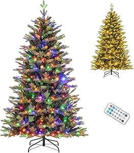 Goplus 6ft Pre-Lit Artificial Christmas Tree, Hinged Xmas Full Tree with 350 Warm White & Multicolored LED Lights, 11 Modes, Remote, 1168 PE & PVC Branch Tips, Home Office Party Decoration