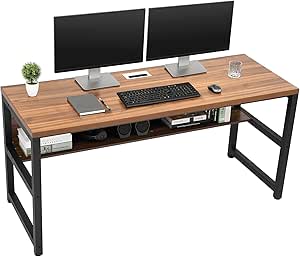 TOPSKY Computer Desk with Bookshelf/Metal Hole Cable Cover 1.18" Thick Desk (Oak Brown, 63")