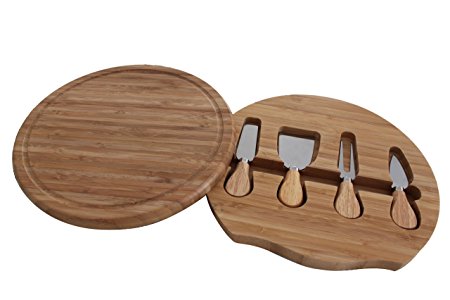 Natural Bamboo Cheese Cheese Board & Cutlery Set with Slide-Out Drawer