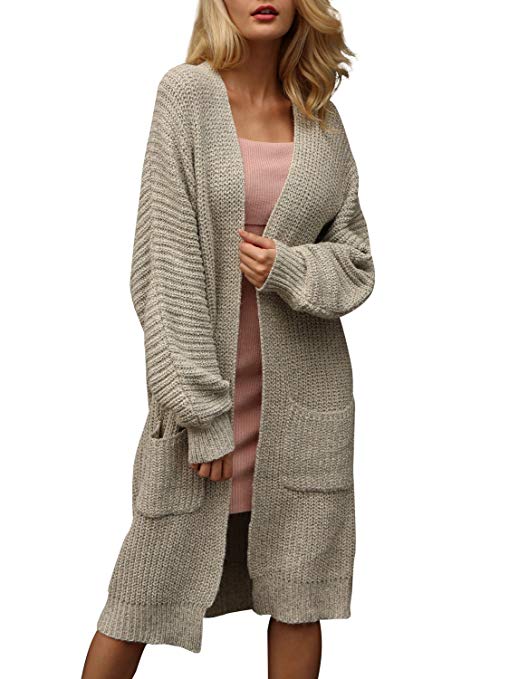 Glamaker Women's Casual Loose Long Sleeve Open Front Cardigan Knit Sweater Outwear