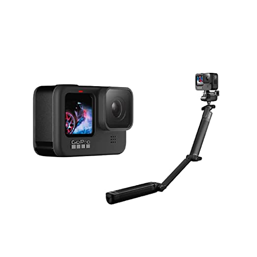 GoPro HERO9 Black Special Bundle with Free 3-Way Grip — Waterproof Action Camera with Touch Screen 5K Video 20MP Photos 1080p Live Streaming Stabilization, Dual Screen (2 Year Warranty on Camera)