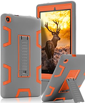 TOPSKY Case For All-New Amazon Fire HD 8 2016 (6th Gen),[Kickstand Feature],Shock-Absorption / High Impact Resistant Armor Defender Case For Fire HD 8 Tablet (6th Gen, 2016 release), Grey / Orange