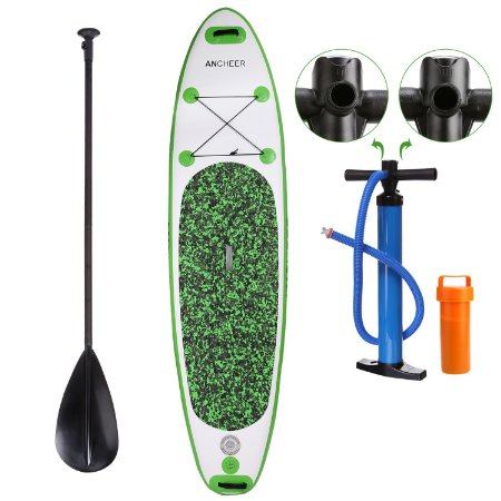 Ancheer SUP Inflatable Stand Up Paddle Board 10ft Included Carrier Bag, Adjustable Paddle and Dual Action High Pressure Pump with PSI