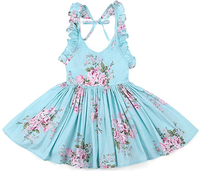 Flofallzique Floral Little Girls Dress Summer Vintage Casual Boho Toddler Valentine Dress