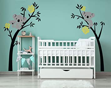LUCKKYY Three Koalas Tree Branches Wall Decal Wall Sticker Baby Nursery Decor Kids Room Decoration (Yellow)
