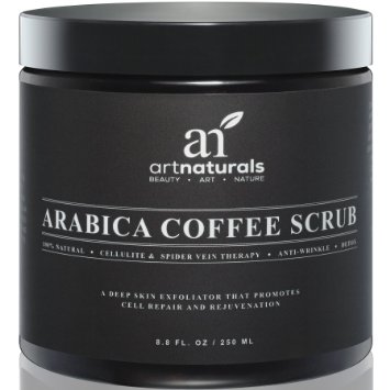 Art Naturals Organic Arabica Coffee Scrub 8.8 oz - The Most Powerful Remedy for Varicose Veins, Cellulite, Stretch Marks, Eczema & Acne - Deep Skin Exfoliator That Promotes Cell Repair & Rejuvenation