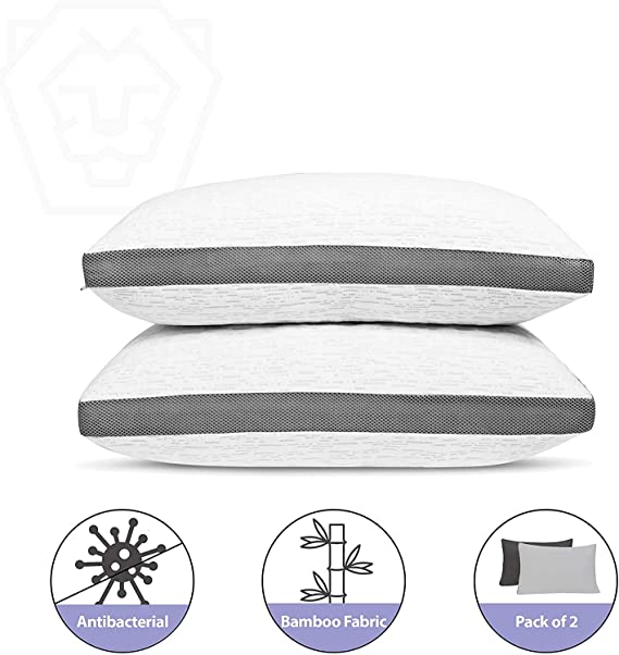 2 Pack Shredded Gel Memory Foam Pillow Antibacterial Silver Infused Bamboo Washable Cover Pillows for Sleeping Cooling Breathable Adjustable Pillow Neck Support Side Stomach Back Sleeper (Standard)