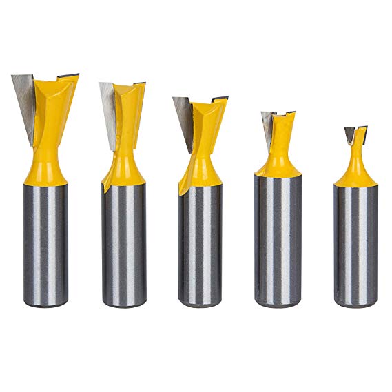 K Kwokker 5 Pieces Dovetail Router Bit 1/2" Shank Diameters 1/4" 1/2" 3/8" 5/8" and 3/4" Professional Wood Milling Cutter for the Construction of Boxes Drawers Chests and Fine Casework in Woodworking