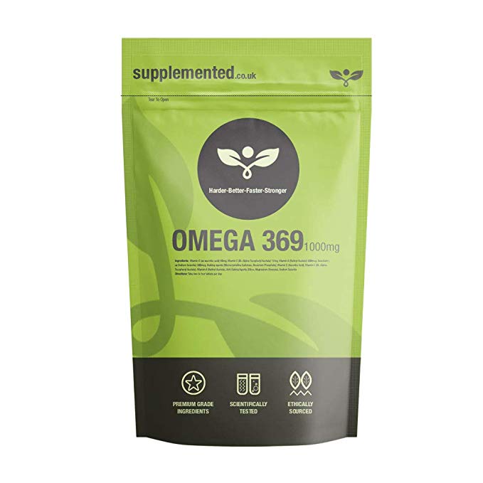 Omega 369 1000mg 180 Softgel Capsules - ✔UK Made ✔Letterbox Friendly High Strength Essential Fatty Acids Fish Oil Supplement