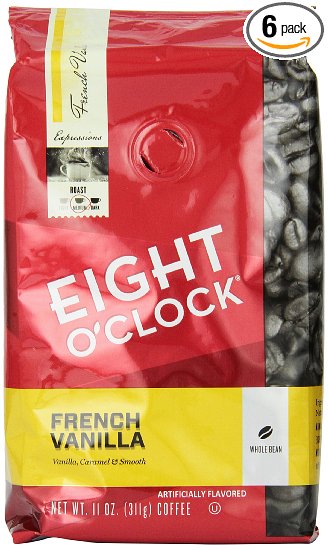 Eight O'Clock French Vanilla Whole Bean Coffee, 11-Ounce Bags (Pack of 6)