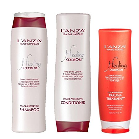 Lanza Healing ColorCare Color Preserving Shampoo 10.1 oz & Conditoner 8.5 oz duo and 5.1-Oz Trauma Treatment