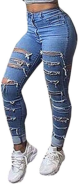 Baifern Women's Ripped Washed Hole Denim Long Jeans