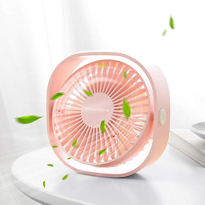SmartDevil Small Personal USB Desk Fan,3 Speeds Desk Desktop Table Cooling Fan with USB Rechargeable,Strong Wind,Quiet Operation,for Home Office Car Outdoor Travel (Pink)