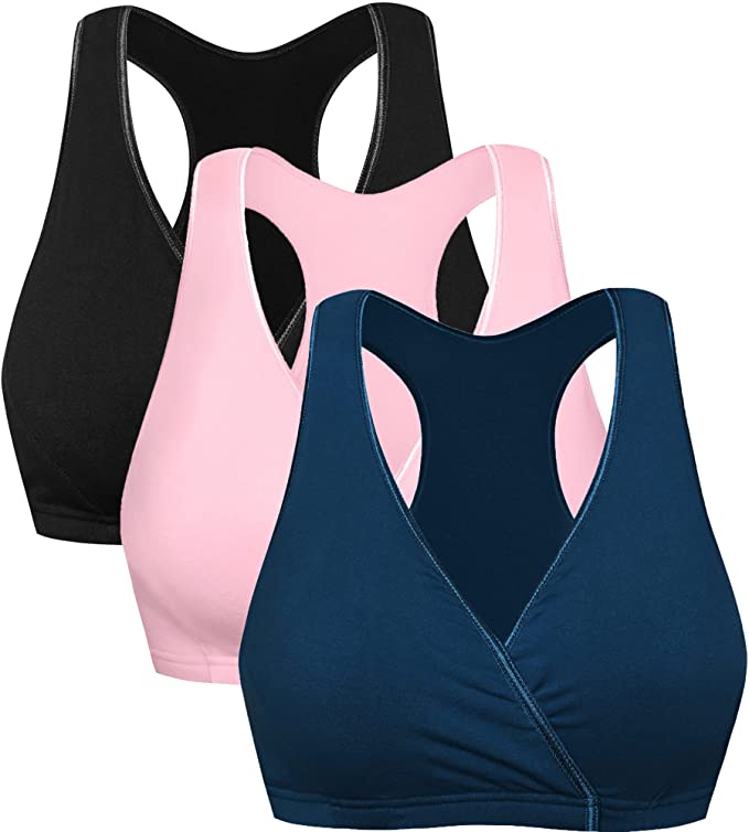 CAKYE 3 Pack Racerback Maternity Nursing Sleep Bra Cotton Breastfeeding Bralette