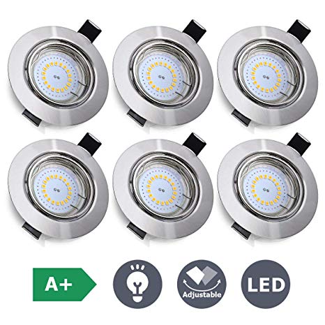 KINGSO 6X LED GU10 Recessed Ceiling Lights 5W,85-230V, 400Lm Square Spotlights Downlights 3000K Warm White for Bathroom Living Room Bedroom Kitchen, Non-dimmable IP23 [Energy Class A ]
