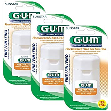 GUM Fine Unwaxed Dental Floss 200 Yards with Dispenser (Pack of 3)