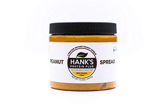 Hank's Protein Plus Natural Peanut Butter Protein Spread 16oz High Protein Peanut Butter Gluten Free Keto Peanut Butter Nut Butter with Vanilla Protein Powder Peanut Butter (White Choco Pretzel,1 LB)