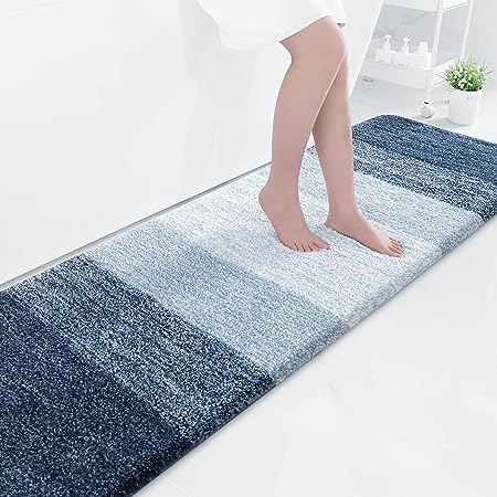 OLANLY Luxury Bathroom Rug Mat, Extra Soft and Absorbent Microfiber Bath Rug, Non-Slip Plush Shaggy Bath Carpet Runner, Machine Wash Dry, Bath Mats for Bathroom Floor, Tub and Shower, 70x24, Navy Blue