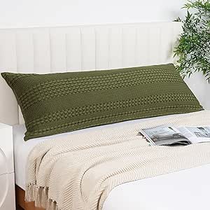 PHF 100% Cotton Waffle Body Pillowcase with Zipper, 1 Pack 20" X 54" Soft Breathable Skin-Friendly Pillow Sham, Aesthetic Decorative Waffle Weave Body Pillow Cover, No Filling, Capulet Olive