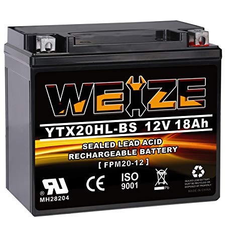 Weize YTX20HL-BS Battery, High Performance - Maintenance Free - Sealed AGM ETX20HL BS Motorcycle Battery