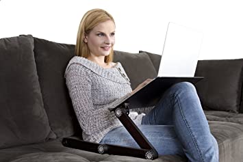 WorkEZ Professional Ergonomic Aluminum Laptop Cooling Stand Lap Desk Tray for Bed Couch. Adjustable Height Angle tilt Notebook MacBook pro Computer Riser Folding Desktop Holder Portable,Black