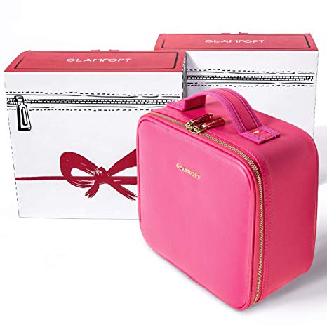 GLAMFORT Portable Travel Makeup Bag Makeup Case Organizer with Large Capacity and Adjustable Dividers (Small, Pink)