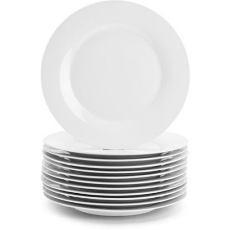 10 Strawberry Street 10.5" White Dinner Plates, Set of 12,Dishwasher safe