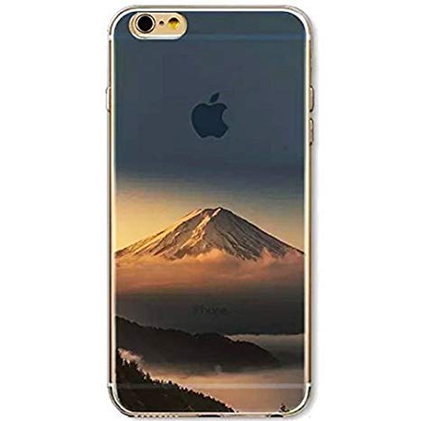 iPhone 6 Plus / 6S Plus Cover,TYoung Colorful Embossing Landscape Creative Pattern Ultra Slim Soft TPU Flexible Silicone Case Transparent Clear Cover Skin Protector - Japan Fuji Mountain