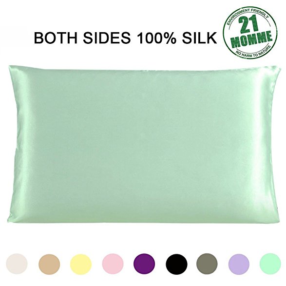 Slip Silk Pillowcase for Hair and Skin Queen Size Both Sides 21 Momme 600 Thread Count Hypoallergenic Mulberry Silk Pillow Case with Zipper Soft Breathable, Sage Green