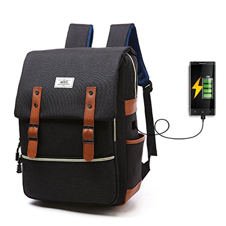 Laptop Backpack with USB Charging Port Fits 12-15.6 Inch Laptop/Notebook-Lightweight Waterproof School Rucksack Business Knapsack Travel Hiking Daypack For Men Women College (Black)