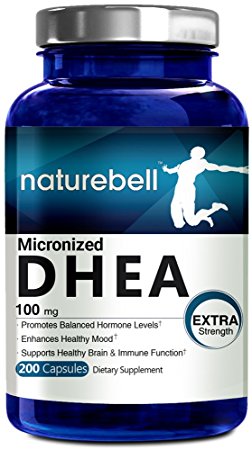 NatureBell Micronized DHEA 100 mg, 200 Capsules, Maximum Strength, Promotes Healthy Aging, Boosts Energy Level, Made in USA