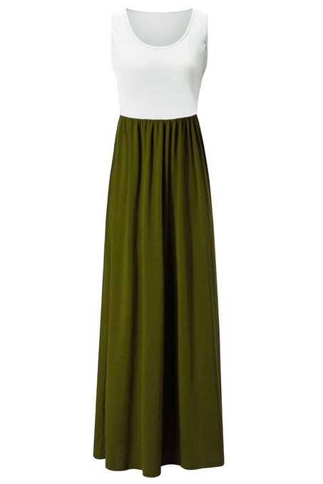 Kranda Womens Contrast Sleeveless Tank Top Empire Maxi Long Dress