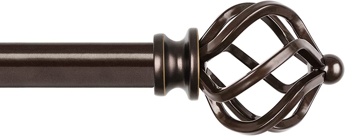 KAMANINA 3/4 Inch Curtain Rod Single Window Rod 48 to 86 Inches (4-7.2 Feet), Twisted Cage Finial, Bronze
