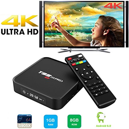 Android TV BOX, Greatever T95M PRO Smart TV Box Android 6.0 Marshmallow Amlogic S905X 64bit Quad Core 1G 8G Ultra HD 4K 60fps H.265 with WiFi DLNA